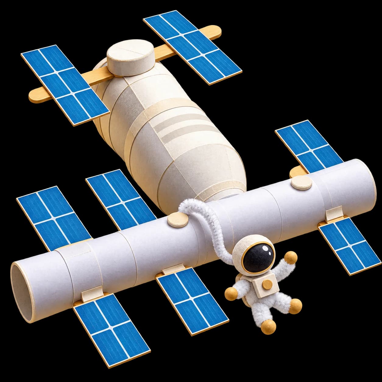 Station spatiale en carton avec astronaute