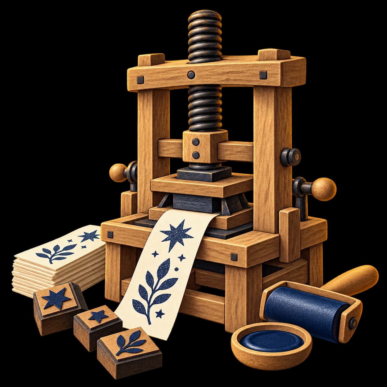 Petite presse à imprimer en bois